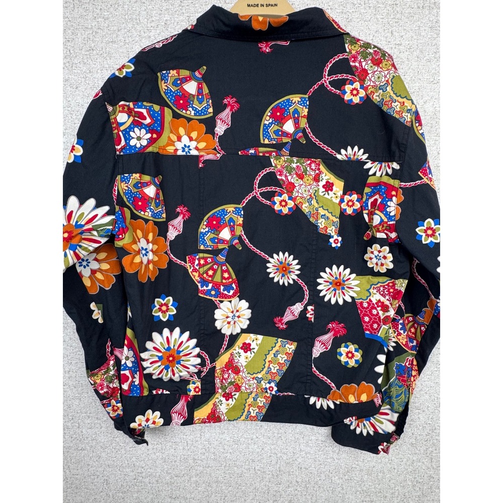 Anne Carson Cotton Jacket — M — Black Floral Fan Print Y2K Cropped Trucker - Picture 2 of 10